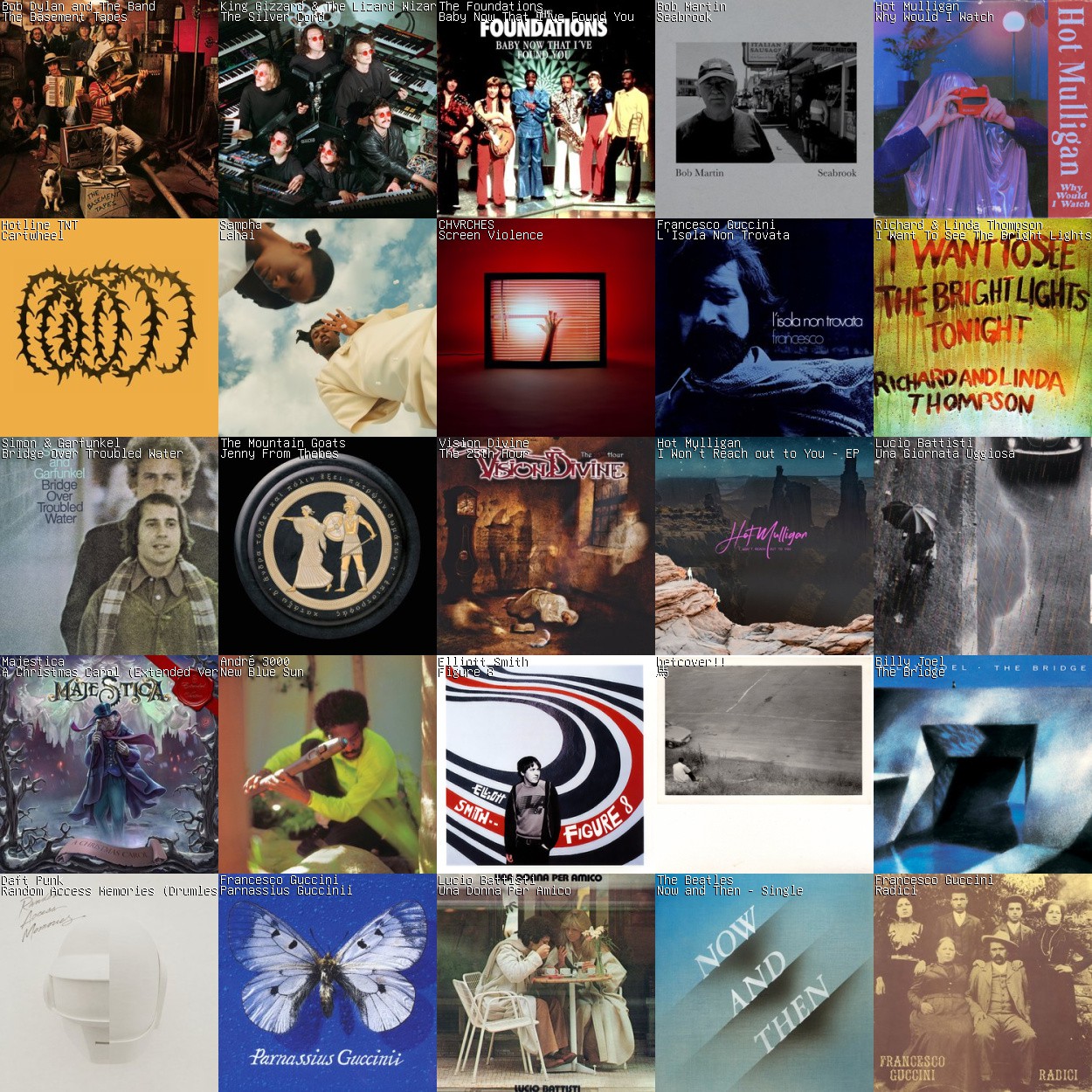 My top 25 albums for November 2023. Including Bob Dylan’s The Basement Tapes, KG&TWL The Silver Cord, The Foudnations Baby Now That I’ve Found You, Bob Martin Seabrook, Hot Mulligan Why Would I Watch, Hotline TNT Cartwheel, and more.