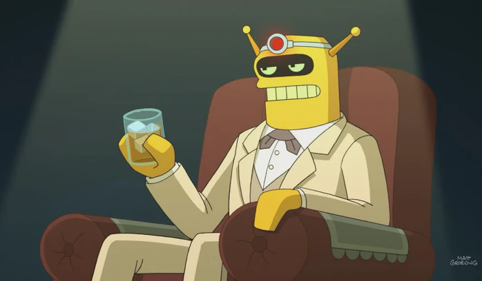 Calculon from Futurama sipping cognac or whatever.