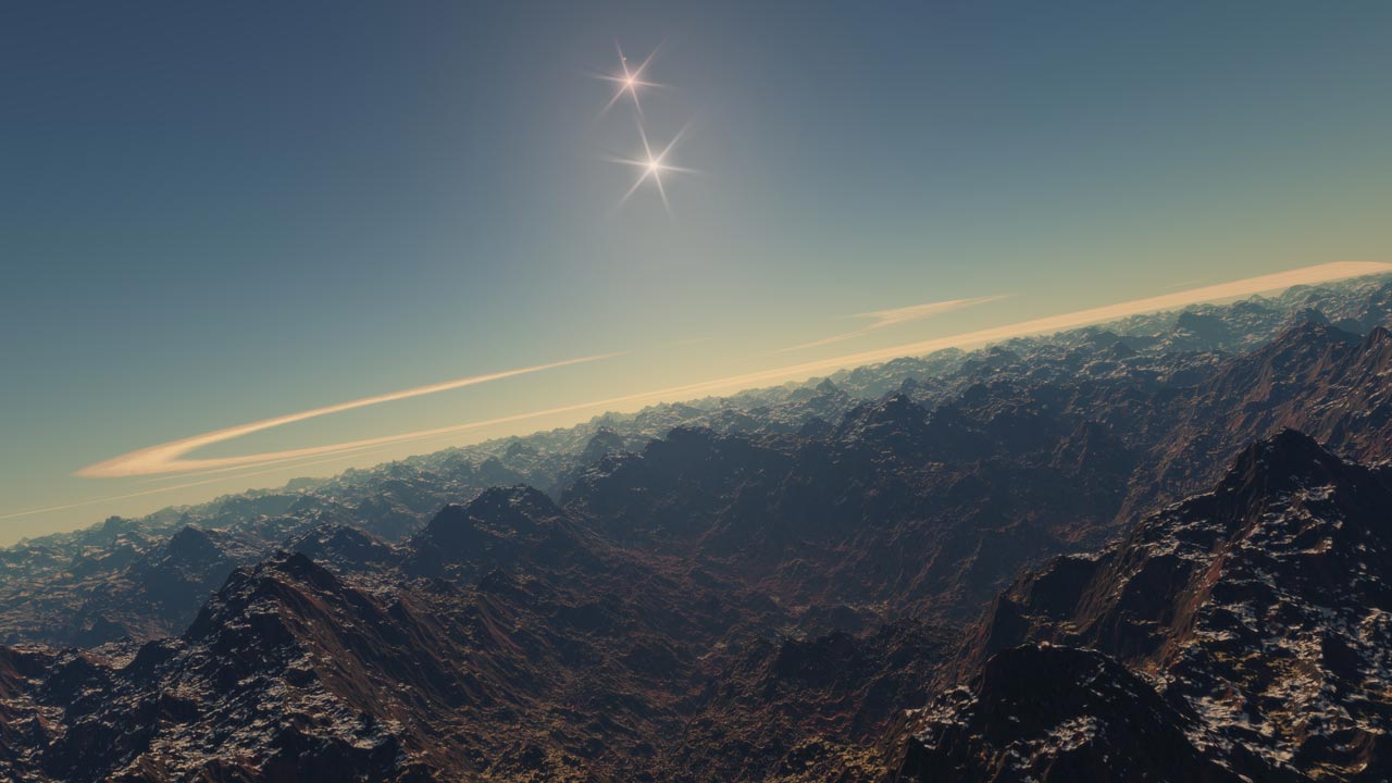 The amazing view of a generated landscape in Space Engine 0.9